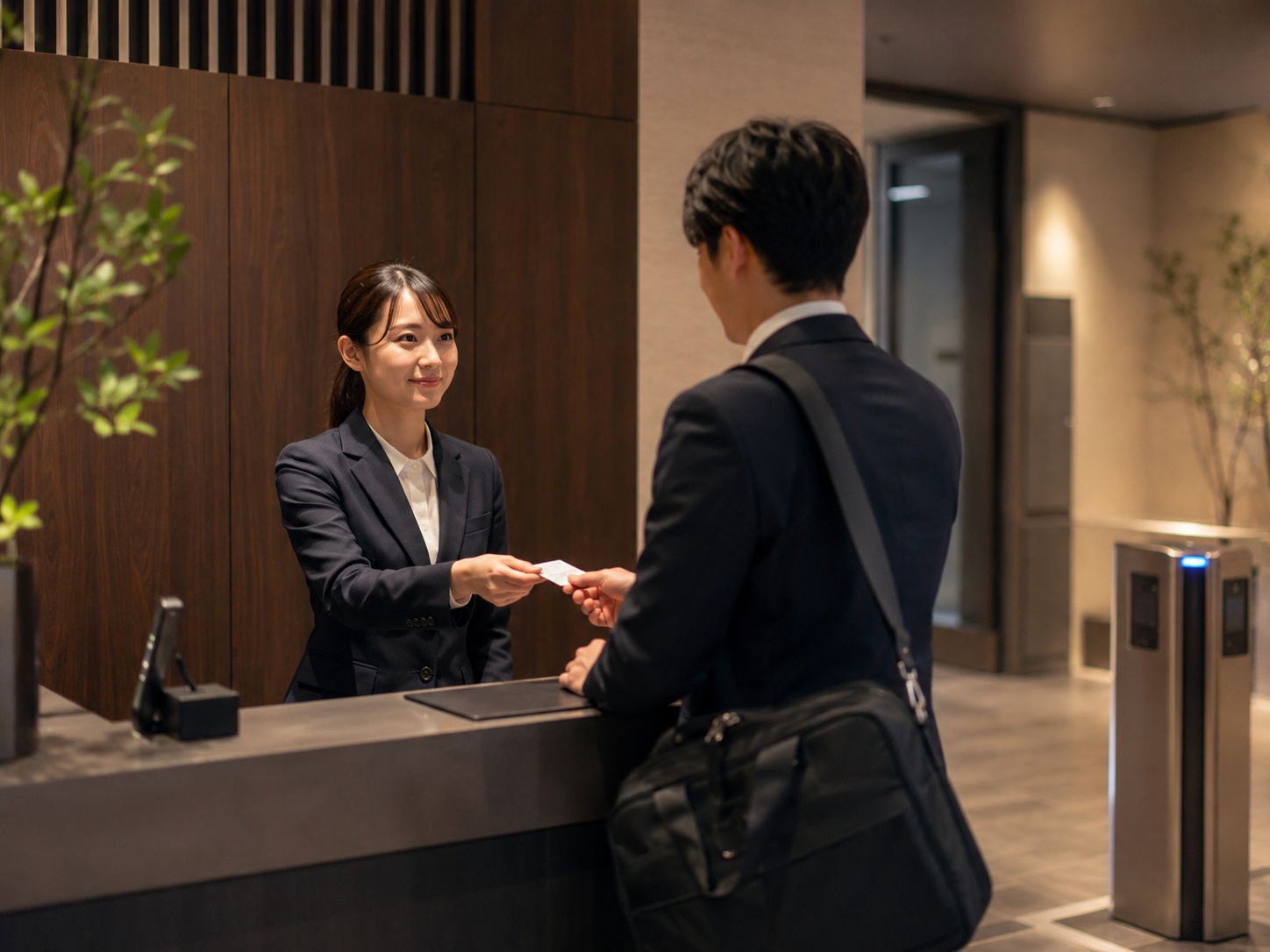 会員制の安心感をイメージした受付または入館場面