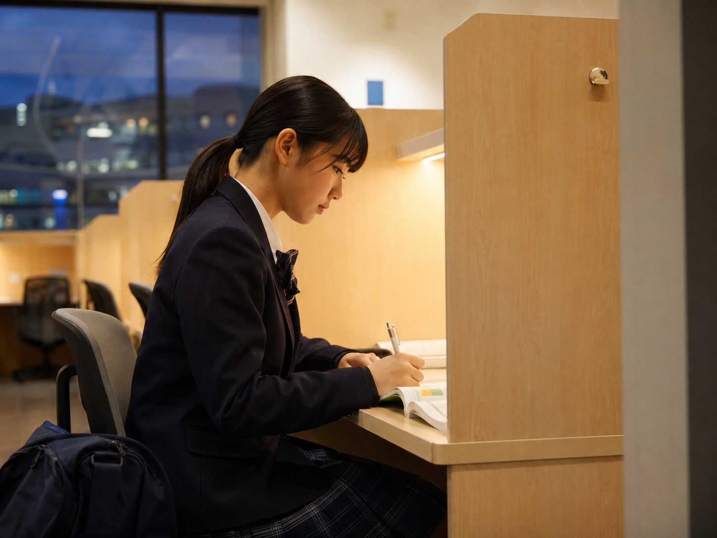 自宅では集中しにくい受験生が静かな場所で勉強している様子